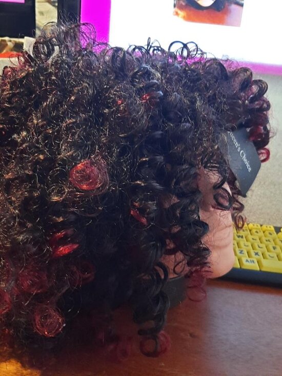 NEW TAG ! Queen\'s Choice Short Hair Spiral Curly Wig Dark Brown Red Highlight main image 5